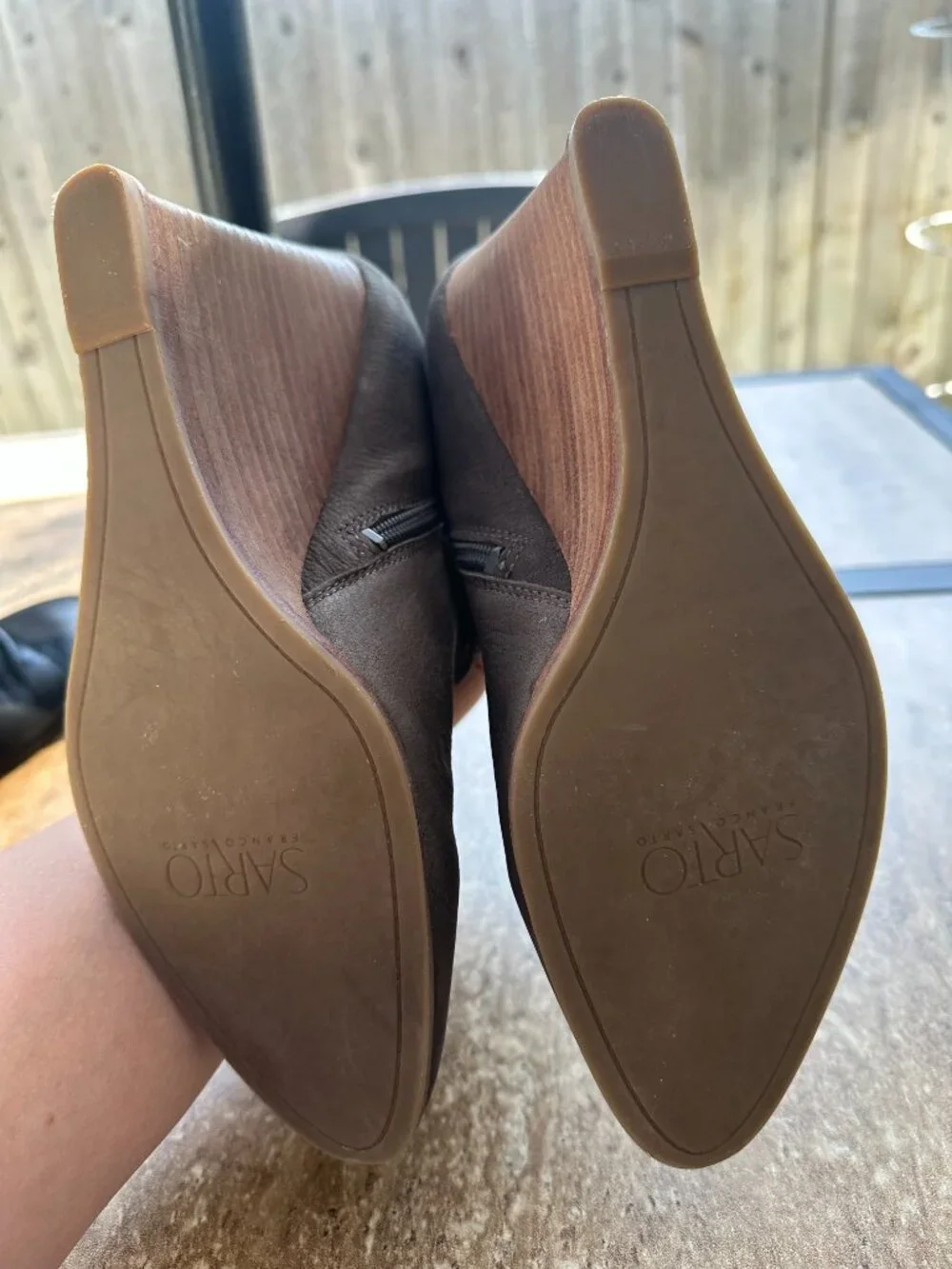 SARTO by Franco Sarto Norfolk Taupe Leather Wedge Booties - Size 9.5